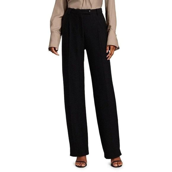 NWOT $1295 ST JOHN WOMENS HERRINGBONE KNIT WOOL TROUSERS IN BLACK SIZE 14
